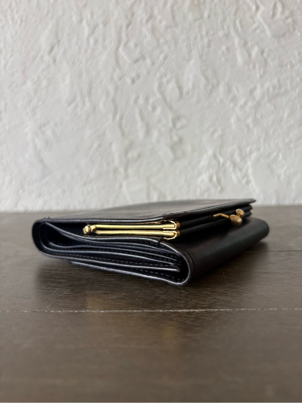 Vintage Coach Navy Water-buffalo Large Continental Kiss-Lock Wallet Clutch - Picture 4 of 10